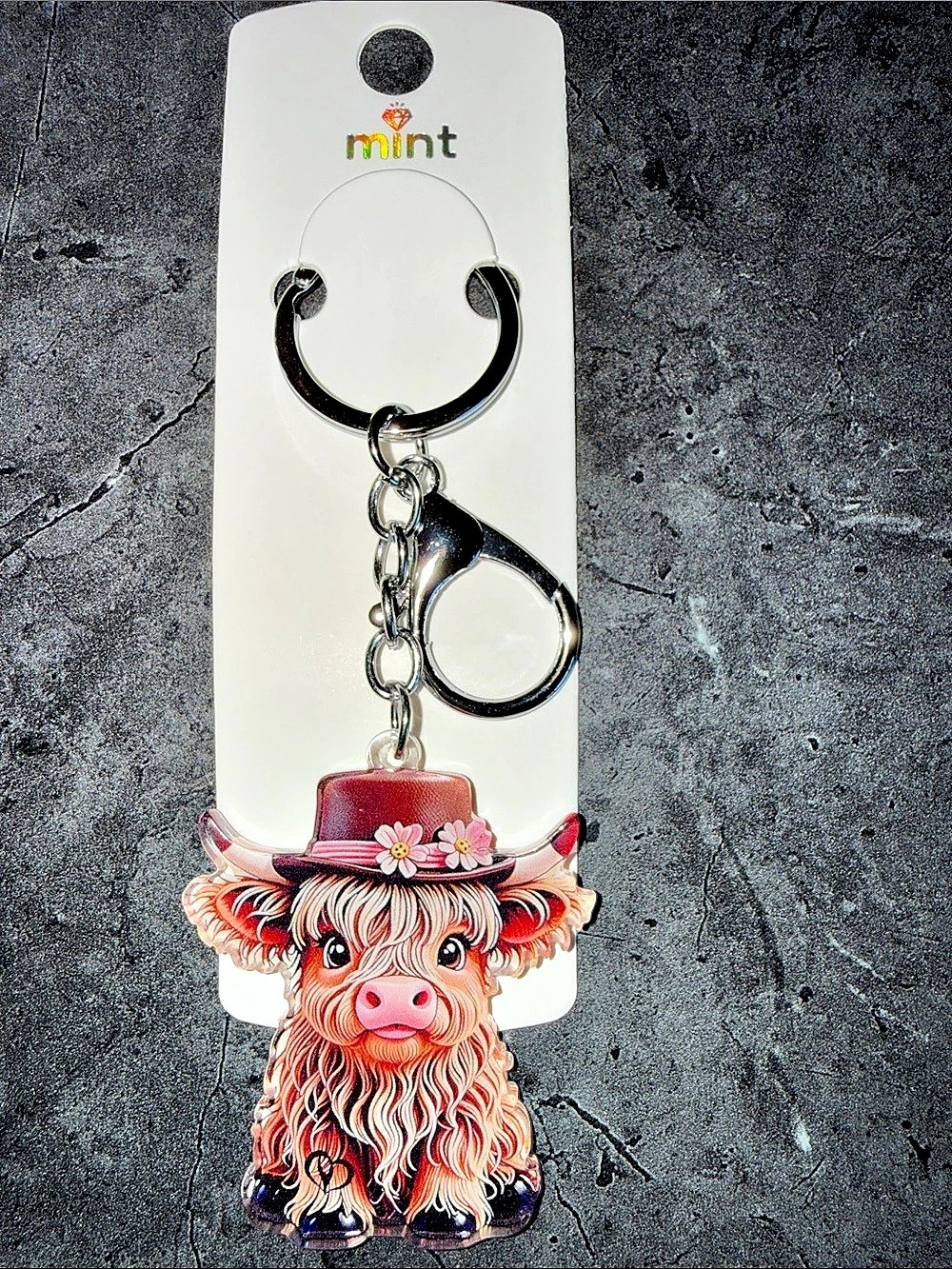 mint Highland Cow Keychain Multicolor NWT